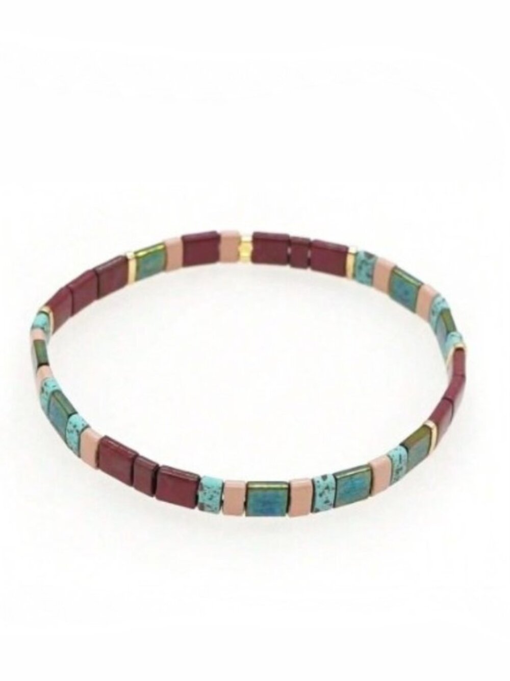 Colorful Beaded Chicklet Bracelet Tila beads / Bracelet perles de Tila élastique